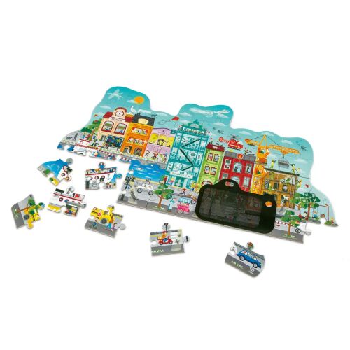 Hape Animált Város Puzzle, 49 darabos puzzle animációs effektussal, gyerekek a puzzle-lal játszanak - Játék