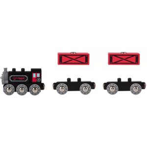 Tren de marfă din epoca aburului Hape, set de trenuri din lemn cu locomotivă și două vagoane de marfă - Tren, element feroviar, autostradă