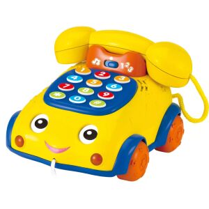 Gelber und blauer interaktiver Spielzeugtelefon für Babys, mit Zahlen und einer Zugschnur - Babys & Toddler