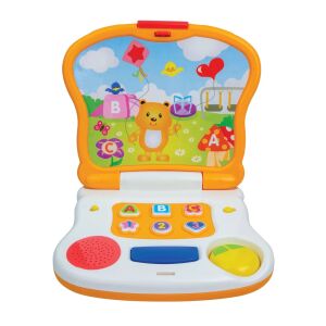 Jucărie Winfun Laptop Junior, jucărie educativă pentru bebeluși, jucărie educativă pentru copii mici, laptop în formă de urs, jucărie galbenă și albă, cu litere, numere și forme - Jucării muzicale