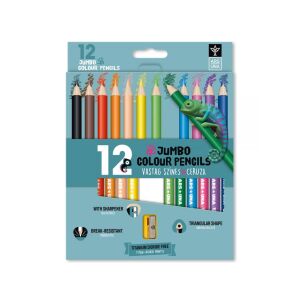 Ars Una JUMBO színes ceruzák, 12 élénk szín, háromszögletű forma, törésálló, hegyezővel, titán-dioxid mentes - Ars Una
