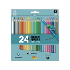 Set de 24 creioane colorate Ars Una cu ascuțitor, formă triunghiulară, rezistente la rupere, fără dioxid de titan, perfect pentru copii și adulți - Creioane colorate