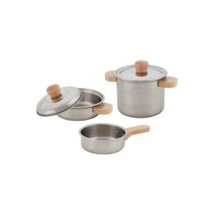 Goki Metall-Spielküchen-Kochgeschirr-Set, 5-teilig, enthält Töpfe und Pfannen mit Holzgriffen - Goki