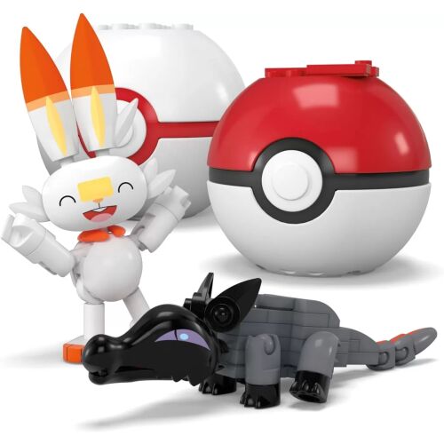 Mega Construx Pokémon Set de construcție Echipa de Foc cu figurinele Charmander, Scorbunny și Salandit.