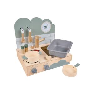 Bucătărie de joacă din lemn Eichhorn cu chiuvetă, aragaz, ceas și accesorii - Bucatarie pentru copii