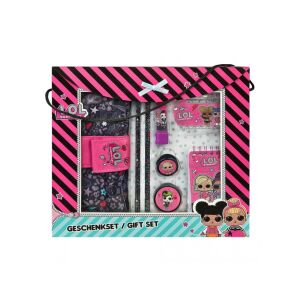 LOL Surprise 8-teiliges Schreibwaren-Geschenkset mit Federmäppchen, Bleistiften, Lineal, Spitzer, Büroklammer, Notizblock und Radiergummi. Perfekt für die Schule oder zu Hause. - Schreibwaren-Sets