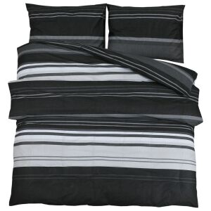 Set lenjerie de pat vidaXL din bumbac cu dungi negre și albe 260x240 cm izolat - Lenjerie de pat - tineri și adulți