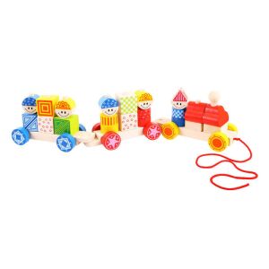 Tren de jucărie din lemn cu blocuri colorate și sfoară de tragere, perfect pentru bebeluși - Tren, element feroviar, autostradă