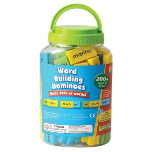 Educational Insights Word Building Dominoes, комплект от 108 части в прозрачен буркан със зелен капак, за деца на възраст от 6 до 12 години - Learning Resources