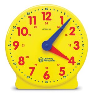 Учебен часовник Learning Resources Big Time Student Clock, 24-часов аналогов часовник за деца, жълт, образователна играчка за изучаване на времето - Игра за развитие за ученици