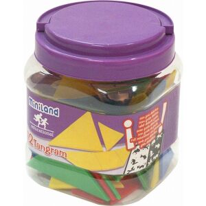Set de jocuri logice Miniland 12 Tangram, piese colorate într-un recipient transparent cu capac violet - Miniland Jocuri educative pentru școlari