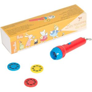 Moulin Roty Story Torch One Big Family latarka projektorowa z 3 dyskami z historiami, bajki na dobranoc dla dzieci - Lampa dla dzieci