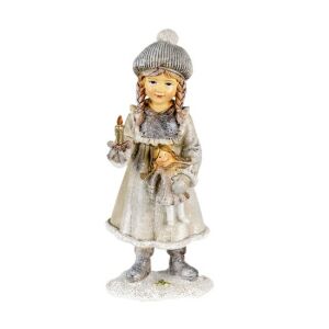 CLEEF.6PR4667 Kislány gyertyával és babával 8x7x19cm,nosztalgikus dekorfigura 113957206 - Szezonális dekoráció