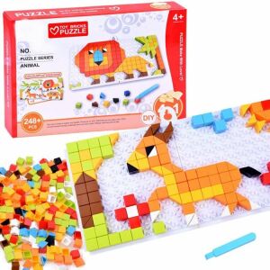 Játék építőkockák puzzle 248 darabos állat mozaik építő készlet gyerekeknek 4 éves kortól színes blokkokkal és táblákkal - Fejlesztő játék ovisoknak