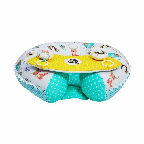 HappyLuna 4 az 1-ben tevékenységgel ellátott baba párna, türkizzöld: Kényelmes támasz szoptatáshoz, üléshez és játékhoz. Levehető tálcával és játékokkal.