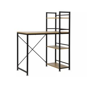 Modern B-036 tölgy íróasztal fekete fém vázzal és polcokkal - Irodabútor