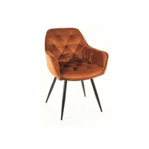 Cherry Velvet étkezőszék fekete fém lábakkal, fahéj színű bársony kárpitozással, gyémánt mintás tűzéssel, modern design - Étkező szék