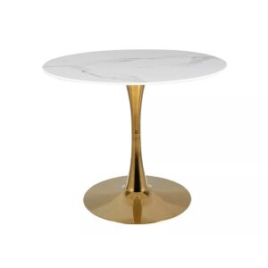 Espero Calacatta kerek étkezőasztal fehér márványhatású lappal és arany fémvázzal - Signal