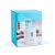 Bewello electric dehumidifier, packaging box, showing the product and features, white, compact, for home or office