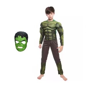 Пакет костюм и маска Hulk Muscle за деца, War, 100-110 см, 3-5 години