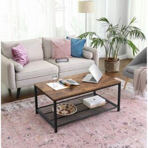 Vasagle dohányzóasztal tárolópolccal, téglalap alakú, forgácslap és fém, rusztikus barna, 106x60x45 cm