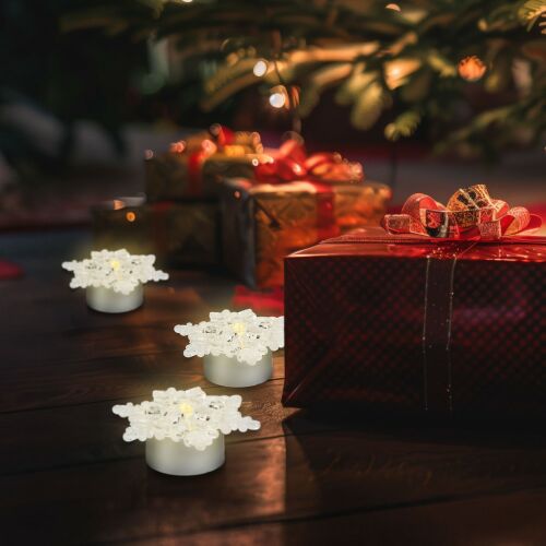 4 db LED hópehely lámpa, elemmel működő, meleg fehér fény, tökéletes karácsonyi dekorációhoz