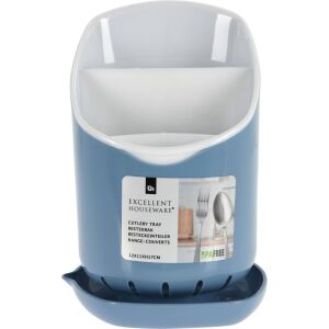 Stojan na príbor s podnosom Excellent Houseware, plastový, 12x11 cm, modrý 113985951 - Skladovanie a organizovanie