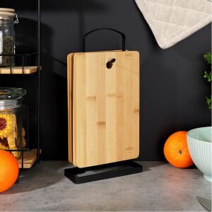 Sada bambusových krájacích dosiek so stojanom z čierneho kovu, Excellent Houseware - Dosky na krájanie