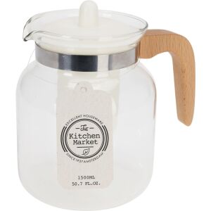 Ceainic cu infusor Koopman, sticla/lemn, 12x16 cm, 1.5 l, transparent/maro 113986038 - Ceainic