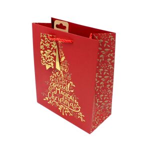 Papier-Geschenktüte, Clairefontaine-Kollektion von Eurowrap, 33 x 26,5 cm, 14 cm Blasebalg, magische Weihnachten