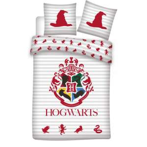 Zestaw pościeli Harry Potter Hogwarts, poszwa na kołdrę 140x200cm i poszewka na poduszkę 70x90cm, z godłem Hogwartu i maskotkami domów - Projektowanie wnętrz