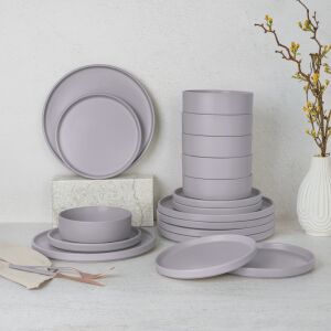 Set de tacâmuri Berlinger Haus BH 10006 din 18 piese, în culoarea taupe, care include farfurii de cină, farfurii de desert și boluri - Servirea