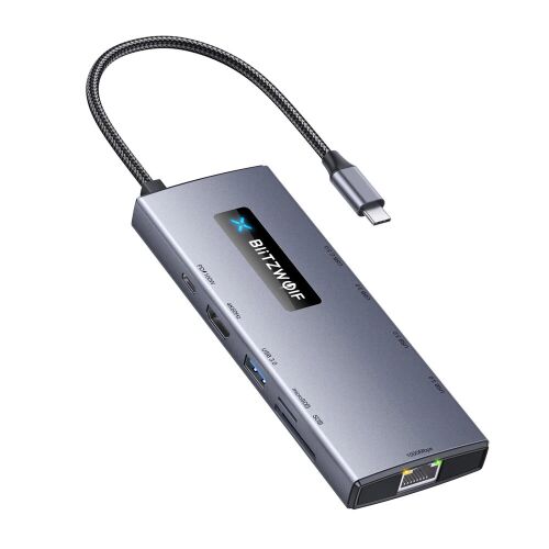 BlitzWolf BW-NEW-TH8 Hub USB 10 în 1: 1x HDMI 4K@60HZ, 5x USB 3.0, 1x RJ45, Power Delivery: 100W, cititor de carduri SD/TF 113987627