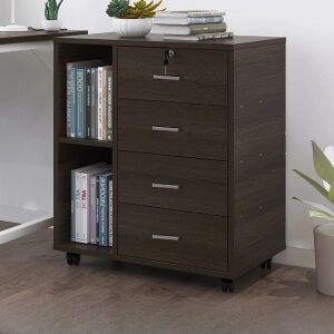Sötétbarna gurulós irattartó szekrény 4 fiókkal és polccal, FUR1919-1 - BeComfort