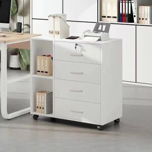 Fehér gurulós irodai szekrény fiókokkal és polcokkal, FUR1919-2 - BeComfort