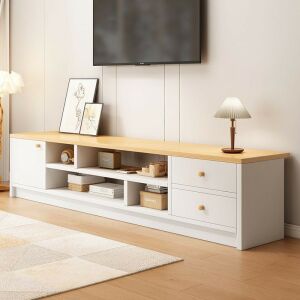 Biely TV stojan s policami a zásuvkami, 160x30x40 cm - Nábytok na TV a médiá