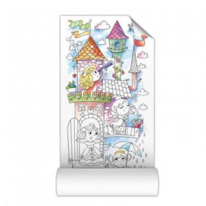 Постер за оцветяване за деца, тема принцеси, замък, 70 x 16 cm, Printese - Тетрадка за работа, книжка за оцветяване