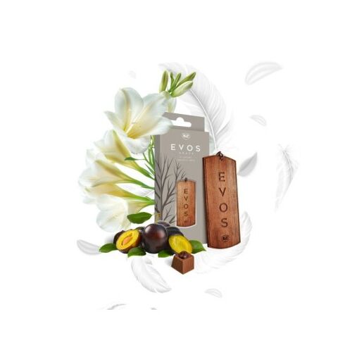 Autoparfum K2 Evos Grace Angel, drevený prívesok s gravírovaným logom, vôňa frézie, slivky a pralinky