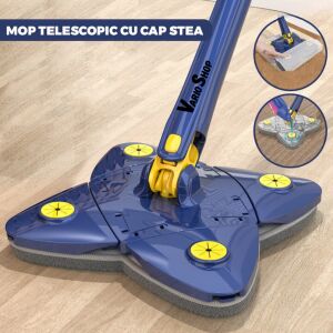Mop telescopic stea VarioShop prim-plan cu exemple de curățare - Felmosó