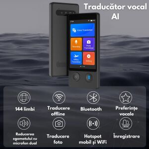 Valós idejű, kétirányú AI fordító, 144 nyelvű online azonnali hangfordítás, WIFI vagy hotspot intelligens fordító, 3,7 hüvelykes HD érintőképernyő, 10 nyelvű offline fordítás, fényképek és ké 113995516 - Digitális tolmács