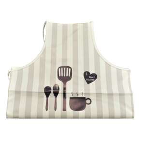 Striped kitchen apron with 'I love home' and kitchen utensils print - Apron