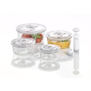Комплект вакуумни контейнери Caso Germany VacuBoxx R-Set с ръчна помпа, комплект от 4, стъкло, херметично затворени, съхранение на храна, подходящи за хладилник и фризер - Съхранение на храна