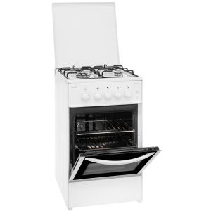 Exquisit fehér gáztűzhely sütővel, nyitott ajtó, a belső látható - Exquisit