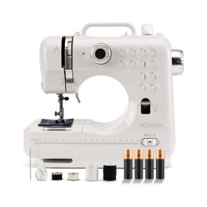 Bomann hordozható varrógép, NM6063CB, 12 előre beállított program, 2 sebesség, kezdőknek is ideális, Reverse funkció, gomblyuk 2 fokozatban, elemes, lábpedál, LED világítás, tartozékok mellék 113996241 - Clatronic