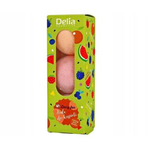 Fürdőbomba készlet, Delia, Dairy Fun, Narancs/görögdinnye/erdei gyümölcsök, 3 x 100 g
