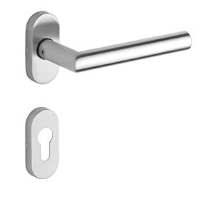 Klamka ze stali nierdzewnej, z rozetą cylindryczną, długość 135 mm, wykończenie satynowe