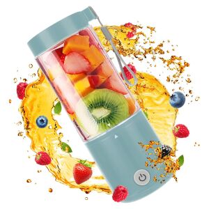 Mini elektromos turmixgép, Bleksy®, USB-n keresztül újratölthető, 80 W, 22 000 RPM, hordozható, többfunkciós, öntisztító, hosszú autonómia, 4000 mAh akkumulátor, 420 ml kapacitás, 6 3D penge,