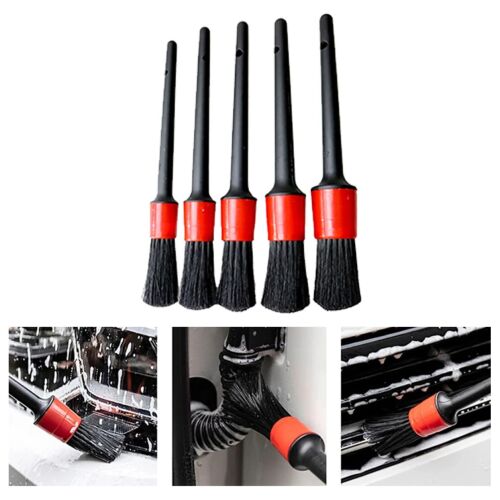 5 darabos részletes tisztító kefe készlet autó részekhez, Camerazar Sada 5ks detailných kefiek na čistenie štrbín, čierna, prémiová kvalita