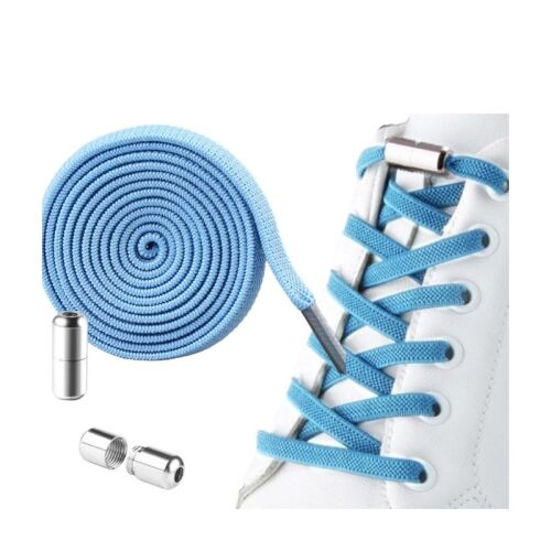 Elasztikus kék cipőfűző megkötő nélkül fém csattal, 100 cm, 2 db