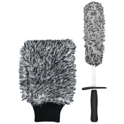 Autómosó kesztyű és kerék kefe szett, mikroszálas, 2 az 1-ben, autó karosszéria és kerekek tisztításához